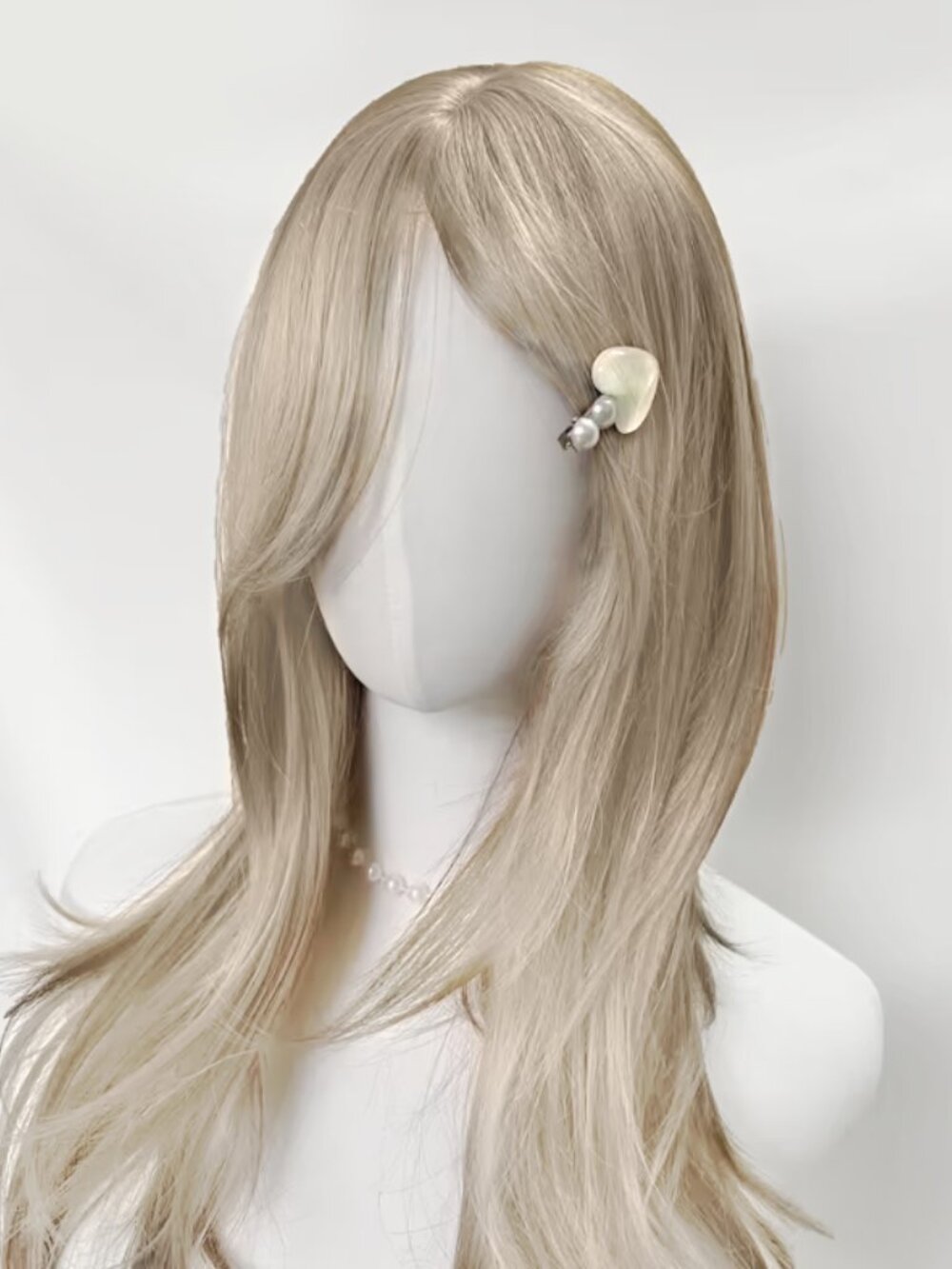 Sandy Ash Blonde Wig w/ Curtain Bangs & Waves, 27inch Full Cap Synthetic Hair